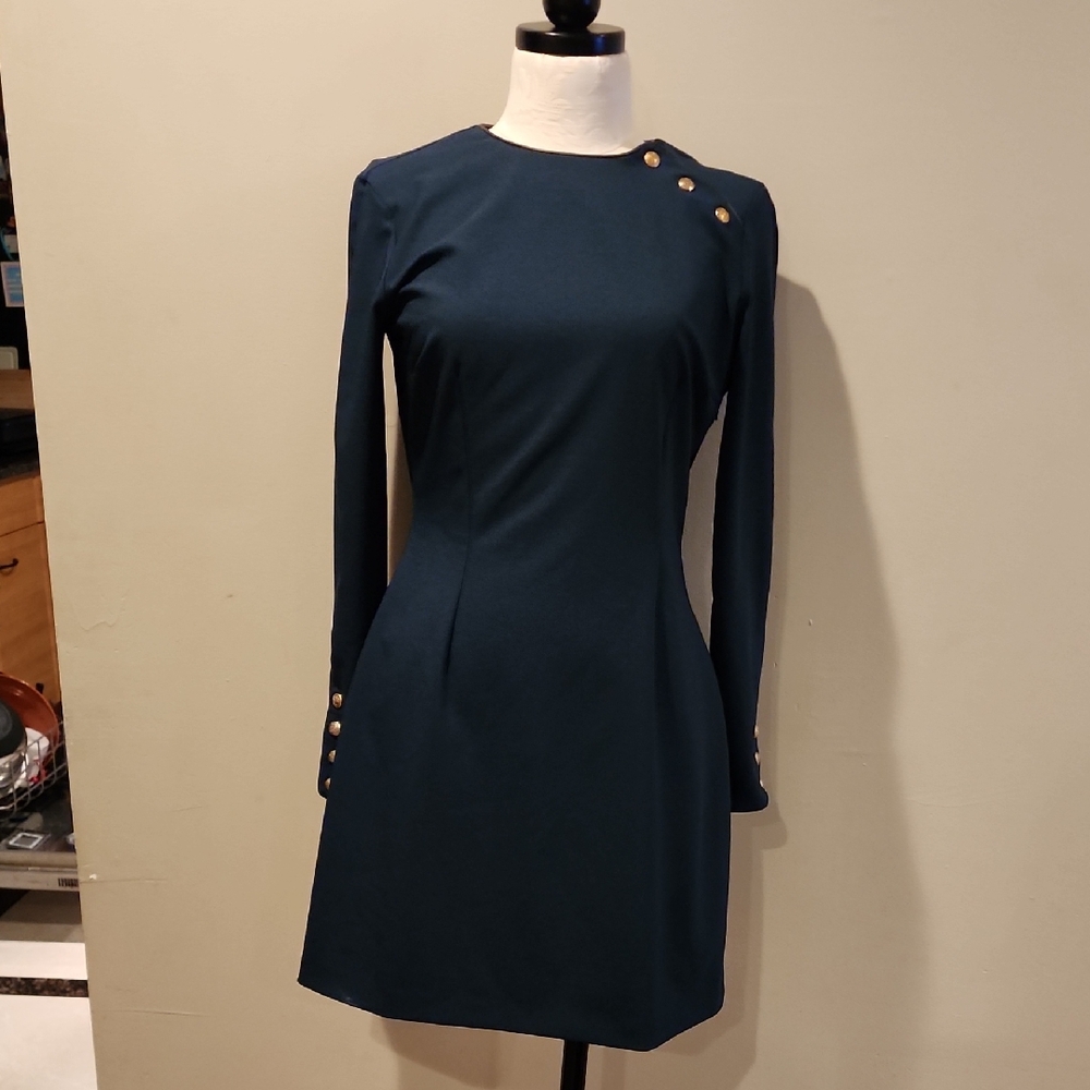 Zara Dark Green Long Sleeve Dress with Button Accents